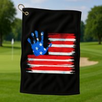 Painted American Flag Hand Print Golf Towel