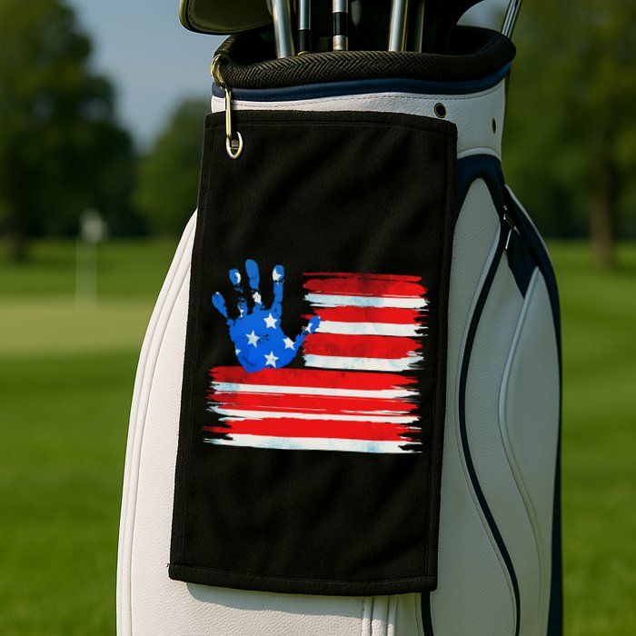 Painted American Flag Hand Print Golf Towel