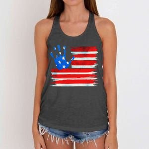 Painted American Flag Hand Print Women's Knotted Racerback Tank