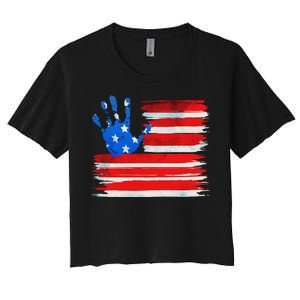 Painted American Flag Hand Print Women's Crop Top Tee