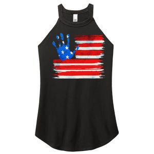 Painted American Flag Hand Print Women's Perfect Tri Rocker Tank