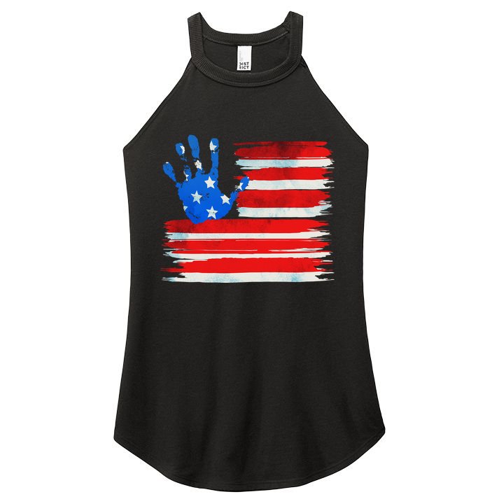 Painted American Flag Hand Print Women's Perfect Tri Rocker Tank