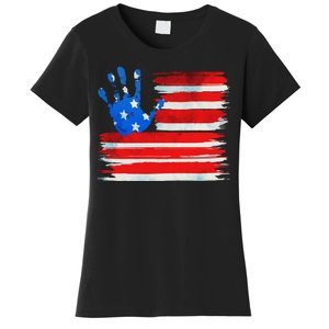 Painted American Flag Hand Print Women's T-Shirt