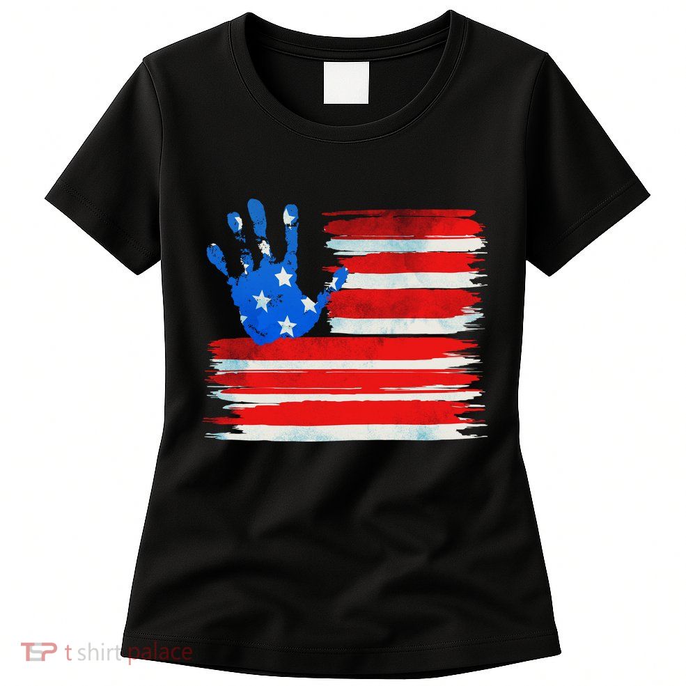 Painted American Flag Hand Print Womens T-Shirt