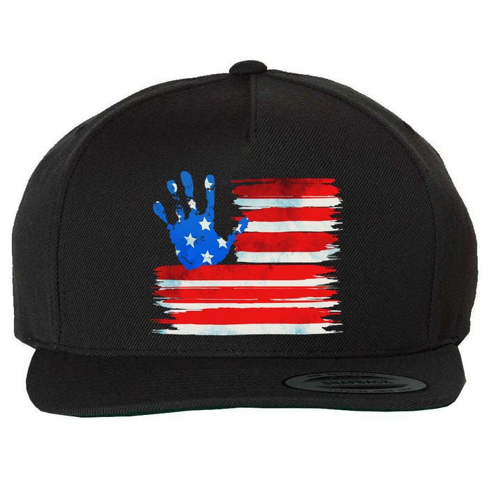 Painted American Flag Hand Print Wool Snapback Cap