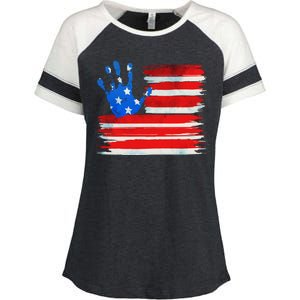 Painted American Flag Hand Print Enza Ladies Jersey Colorblock Tee