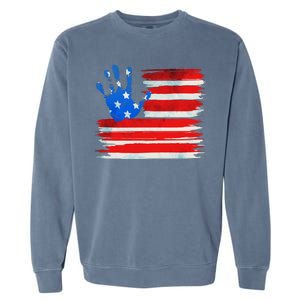 Painted American Flag Hand Print Garment-Dyed Sweatshirt