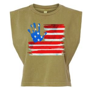 Painted American Flag Hand Print Garment-Dyed Women's Muscle Tee