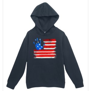 Painted American Flag Hand Print Urban Pullover Hoodie