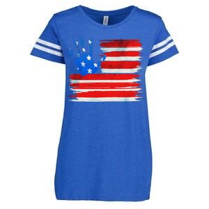 Painted American Flag Hand Print Enza Ladies Jersey Football T-Shirt