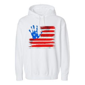 Painted American Flag Hand Print Garment-Dyed Fleece Hoodie