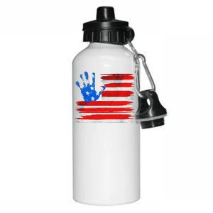 Painted American Flag Hand Print Aluminum Water Bottle 