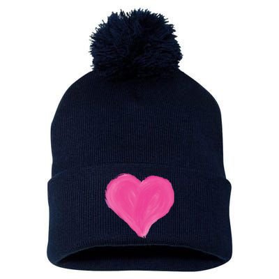 Painted Heart Pom Pom 12in Knit Beanie