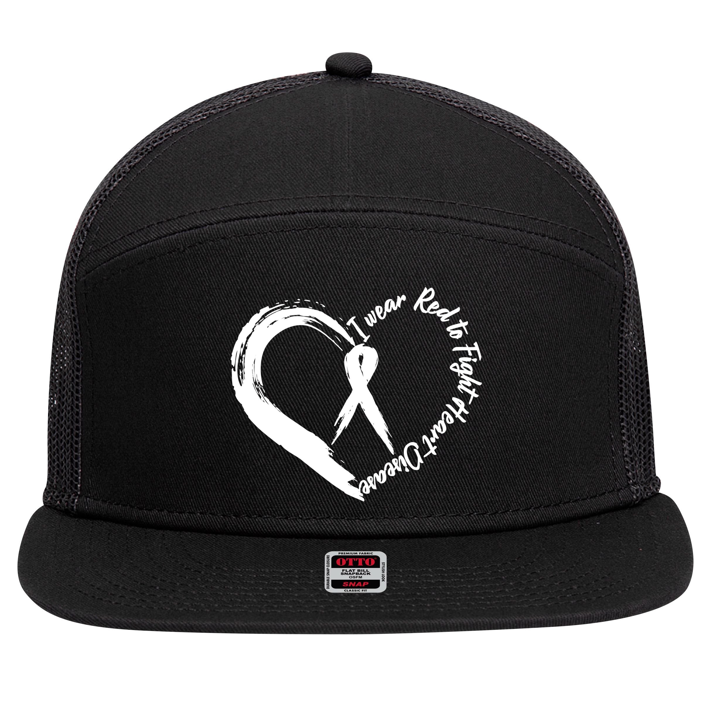 Painted I Wear Red To Fight Heart Disease 7 Panel Mesh Trucker Snapback Hat