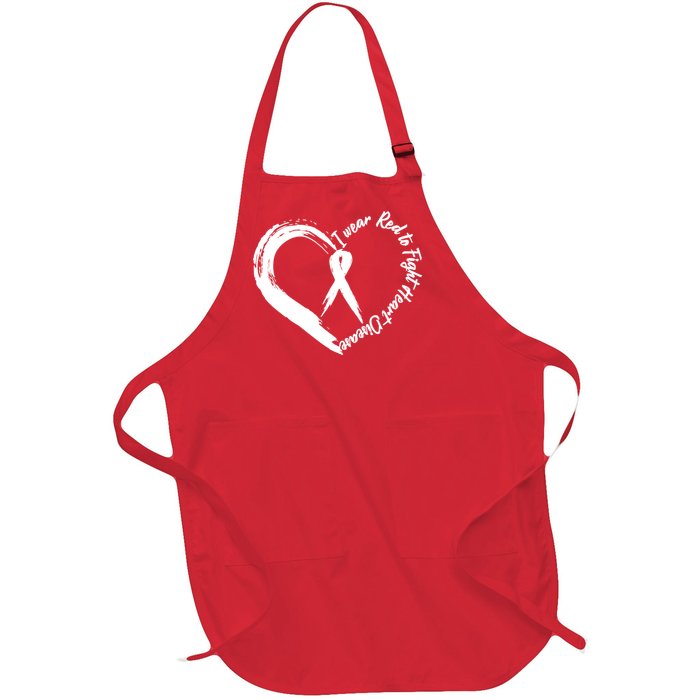 Painted I Wear Red To Fight Heart Disease Full-Length Apron With Pockets