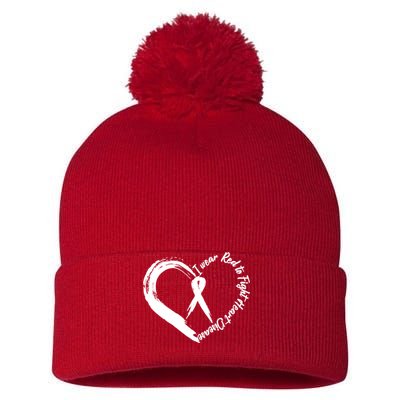 Painted I Wear Red To Fight Heart Disease Pom Pom 12in Knit Beanie