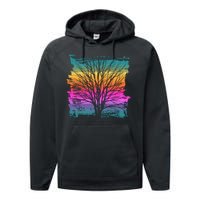 Painted Sunset Colors Tree Performance Fleece Hoodie