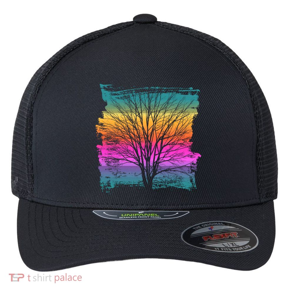 Painted Sunset Colors Tree Flexfit Unipanel Trucker Cap