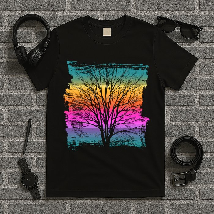 Painted Sunset Colors Tree T-Shirt