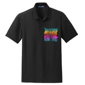 Painted Sunset Colors Tree Dry Zone Grid Polo