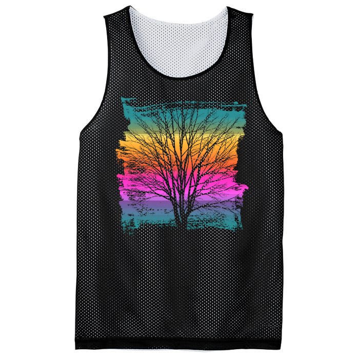 Painted Sunset Colors Tree Mesh Reversible Basketball Jersey Tank