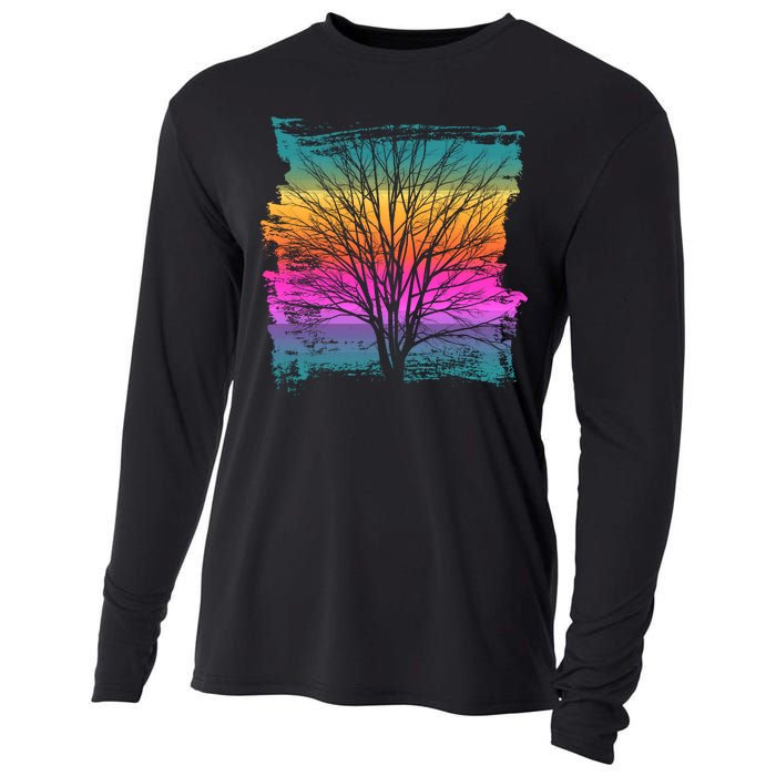 Painted Sunset Colors Tree Cooling Performance Long Sleeve Crew