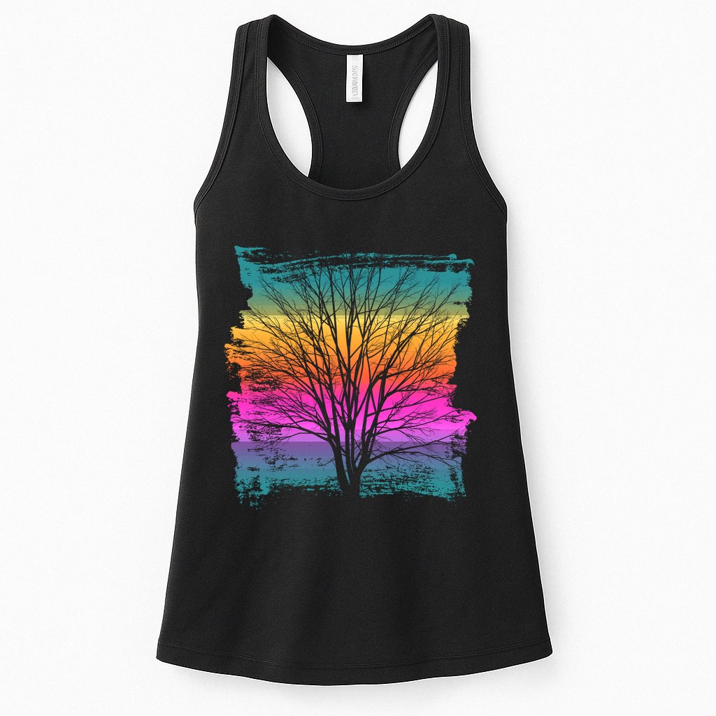 Painted Sunset Colors Tree Womens Tank Top