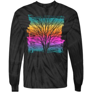 Painted Sunset Colors Tree Tie-Dye Long Sleeve Shirt