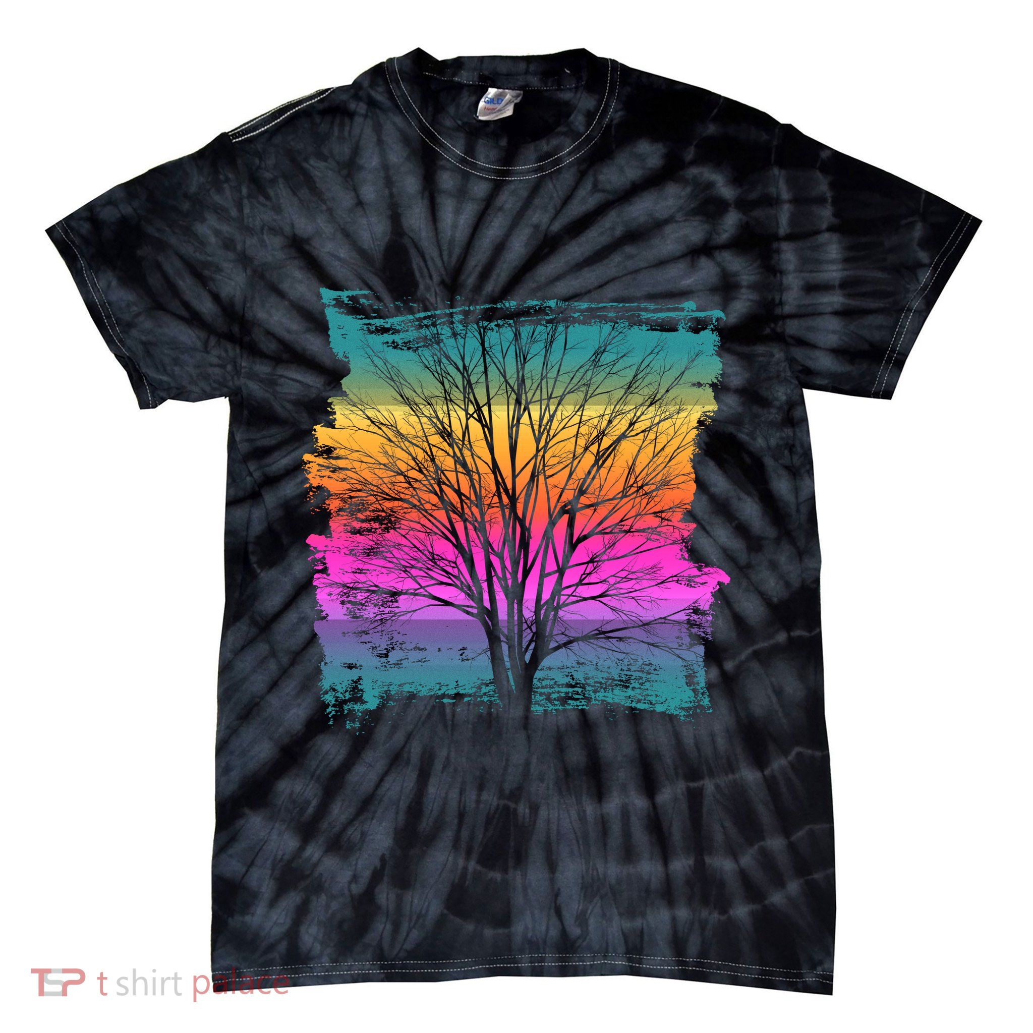 Painted Sunset Colors Tree Tie-Dye T-Shirt
