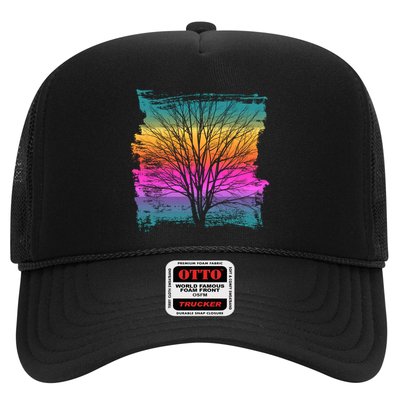 Painted Sunset Colors Tree Trucker Hat
