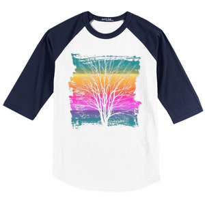 Painted Sunset Colors Tree Baseball Sleeve Shirt