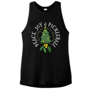 Peace And Joy Christmas Tree Pickleball Gift Ladies PosiCharge Tri-Blend Wicking Tank