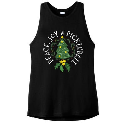 Peace And Joy Christmas Tree Pickleball Gift Ladies PosiCharge Tri-Blend Wicking Tank