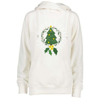 Peace And Joy Christmas Tree Pickleball Gift Womens Funnel Neck Pullover Hood