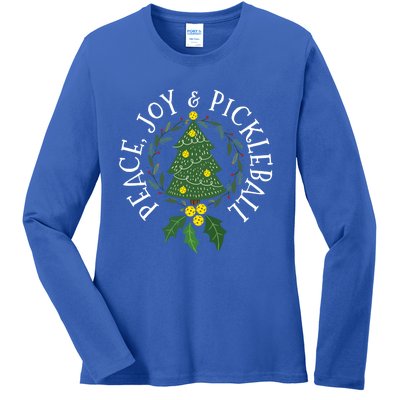 Peace And Joy Christmas Tree Pickleball Gift Ladies Long Sleeve Shirt