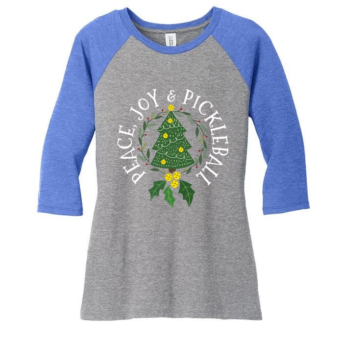 Peace And Joy Christmas Tree Pickleball Gift Women's Tri-Blend 3/4-Sleeve Raglan Shirt