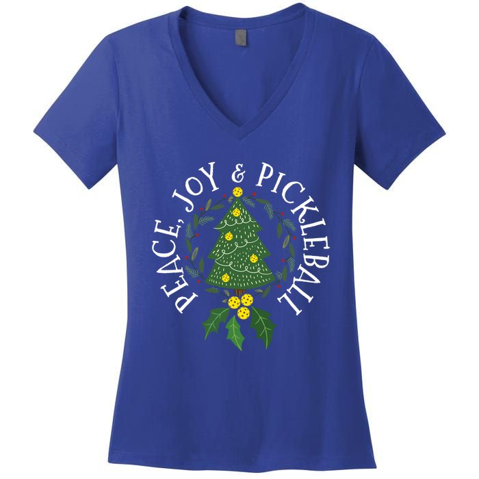 Peace And Joy Christmas Tree Pickleball Gift Women's V-Neck T-Shirt