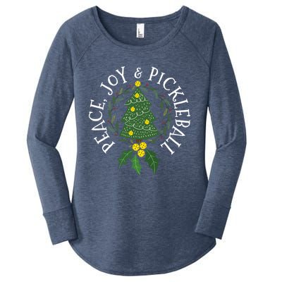 Peace And Joy Christmas Tree Pickleball Gift Women's Perfect Tri Tunic Long Sleeve Shirt