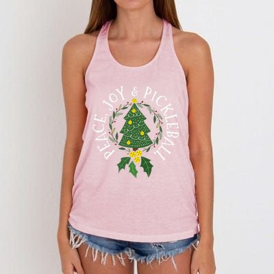 Peace And Joy Christmas Tree Pickleball Gift Women's Knotted Racerback Tank