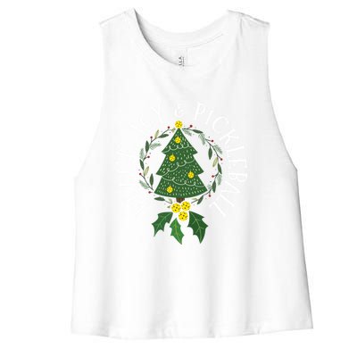 Peace And Joy Christmas Tree Pickleball Gift Women's Racerback Cropped Tank