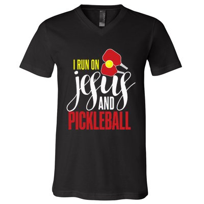 Pickleball and Jesus Religious Christian Pickleballer V-Neck T-Shirt