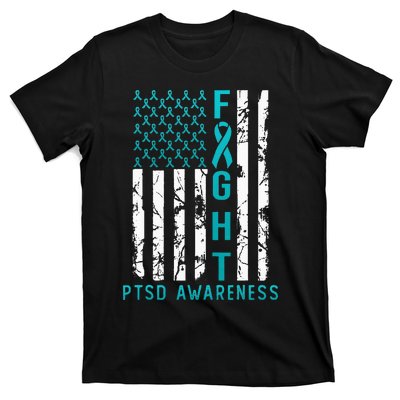 PTSD Awareness June USA Flag Ribbon Teal T-Shirt