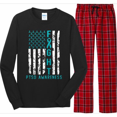 PTSD Awareness June USA Flag Ribbon Teal Long Sleeve Pajama Set