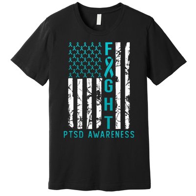 PTSD Awareness June USA Flag Ribbon Teal Premium T-Shirt