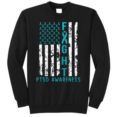 PTSD Awareness June USA Flag Ribbon Teal Tall Sweatshirt