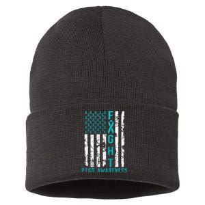 PTSD Awareness June USA Flag Ribbon Teal Sustainable Knit Beanie