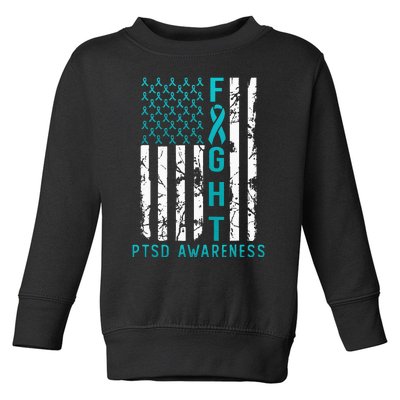 PTSD Awareness June USA Flag Ribbon Teal Toddler Sweatshirt