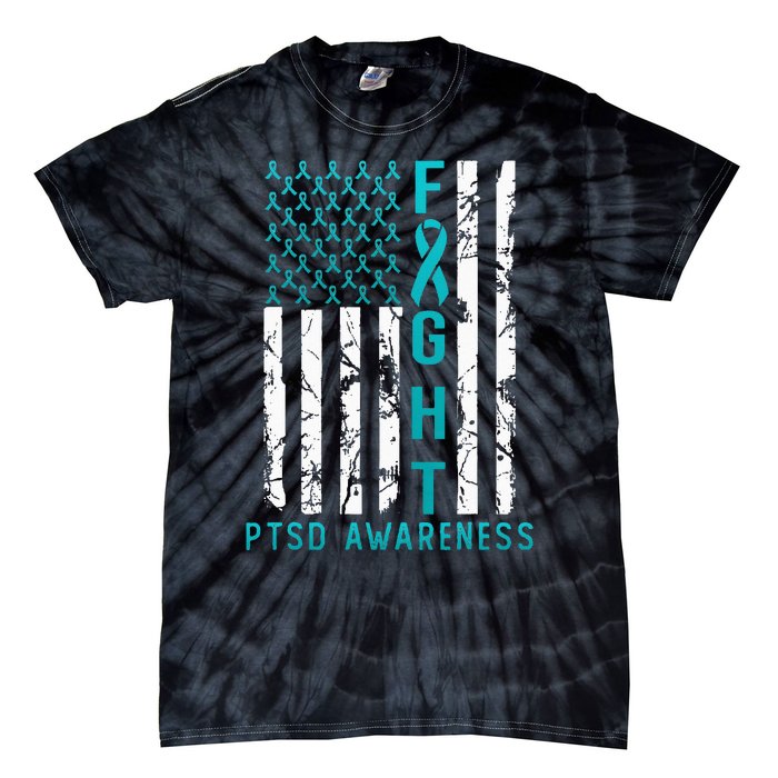 PTSD Awareness June USA Flag Ribbon Teal Tie-Dye T-Shirt