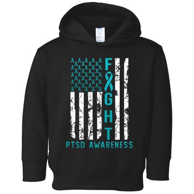 PTSD Awareness June USA Flag Ribbon Teal Toddler Hoodie