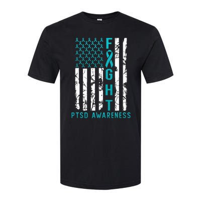 PTSD Awareness June USA Flag Ribbon Teal Softstyle® CVC T-Shirt